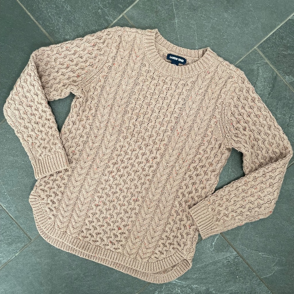 Land’s End Women’s Wool Blend Donegal Cable Knit Tunic Sweater - XS